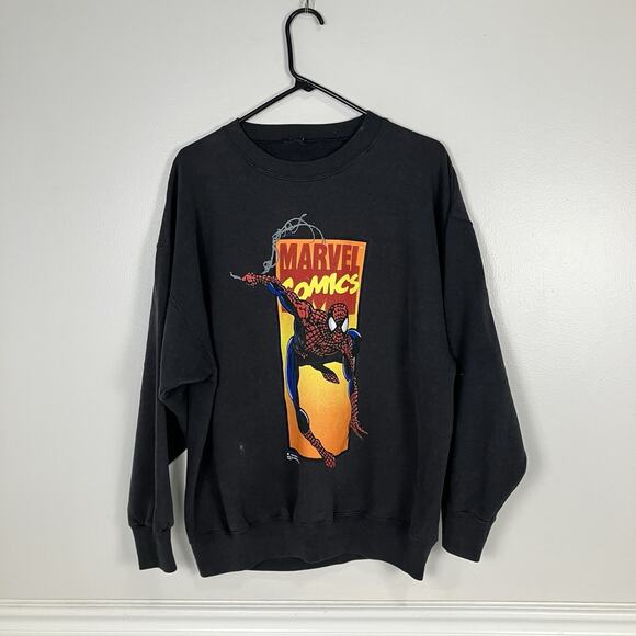 SPIDER-MAN Vintage 1993 Crewneck Pullover Sweatshirt Size XL Black - Picture 1 of 14
